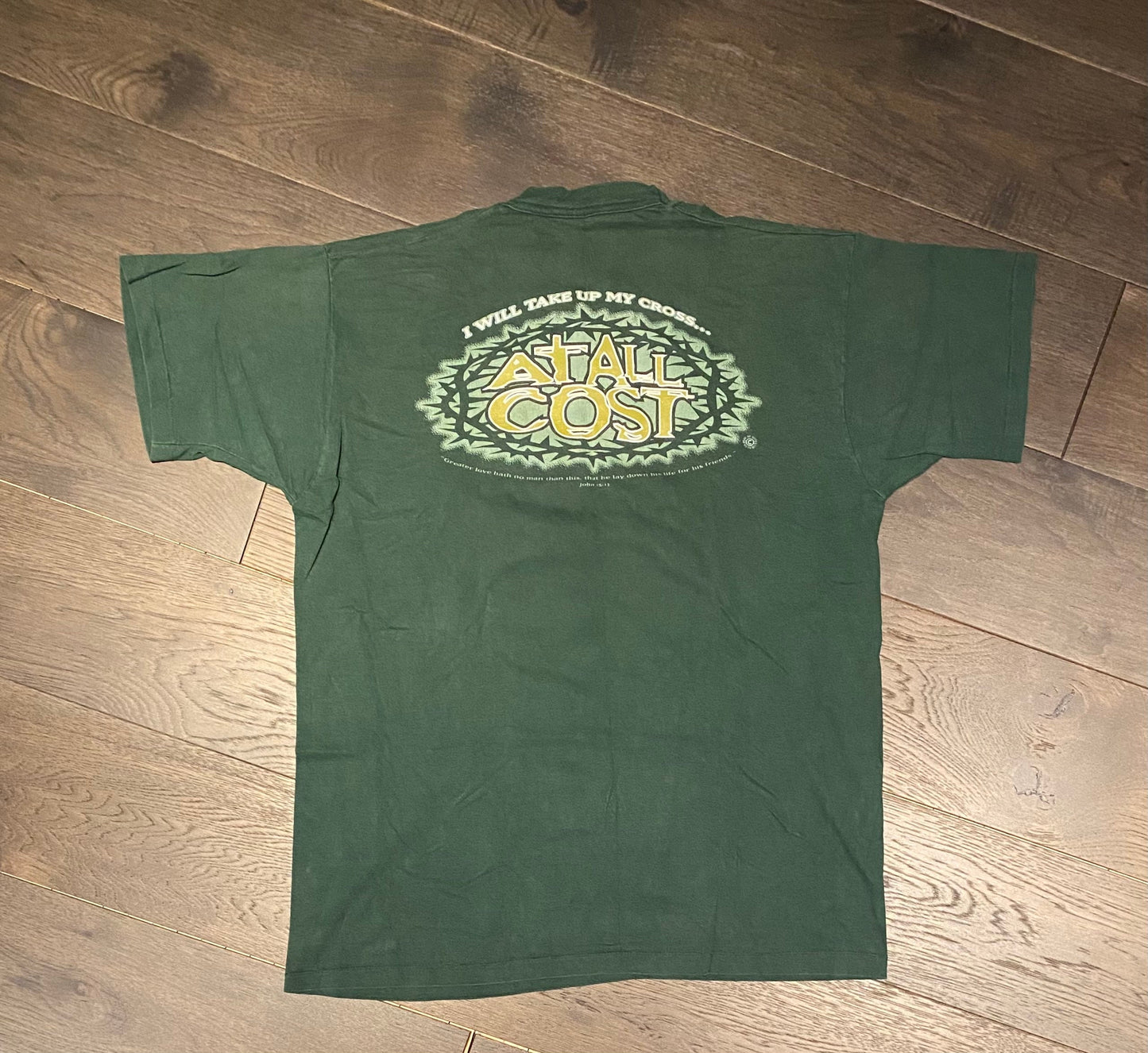 YUGO Ministries Christian Graphic Tee | Size XL | Vintage 1990s Single Stitch Green T-Shirt | Take Up My Cross | Free Shipping to USA |