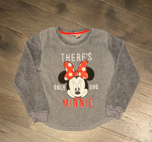 There's Only One Minnie Embroidered Graphic Fleece Crewneck | Size Youth XL | Vintage 1990s Disney Grey Sweater | Free Shipping to USA|