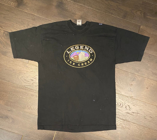 Legend Ice Cream Embroidered Graphic Tee | Size XL | Vintage 1990s Promotional Black T-Shirt | Made in USA | Free Shipping to USA|