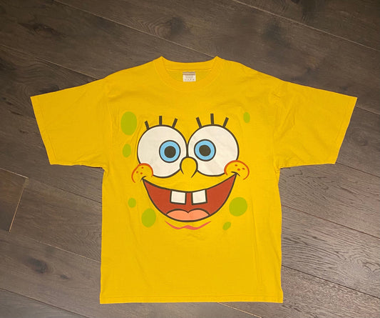 Spongebob Squarepants Big Front Print Graphic Tee | Size XL | Vintage 2000s Cartoon Television Series Yellow T-Shirt | Free Shipping to USA|