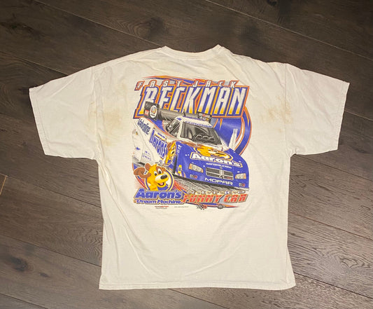 Fast Jack Beekman NASCAR Racing Graphic Tee | Size XXL | Vintage 2000s Racing Distressed White T-Shirt | Free Shipping to USA |