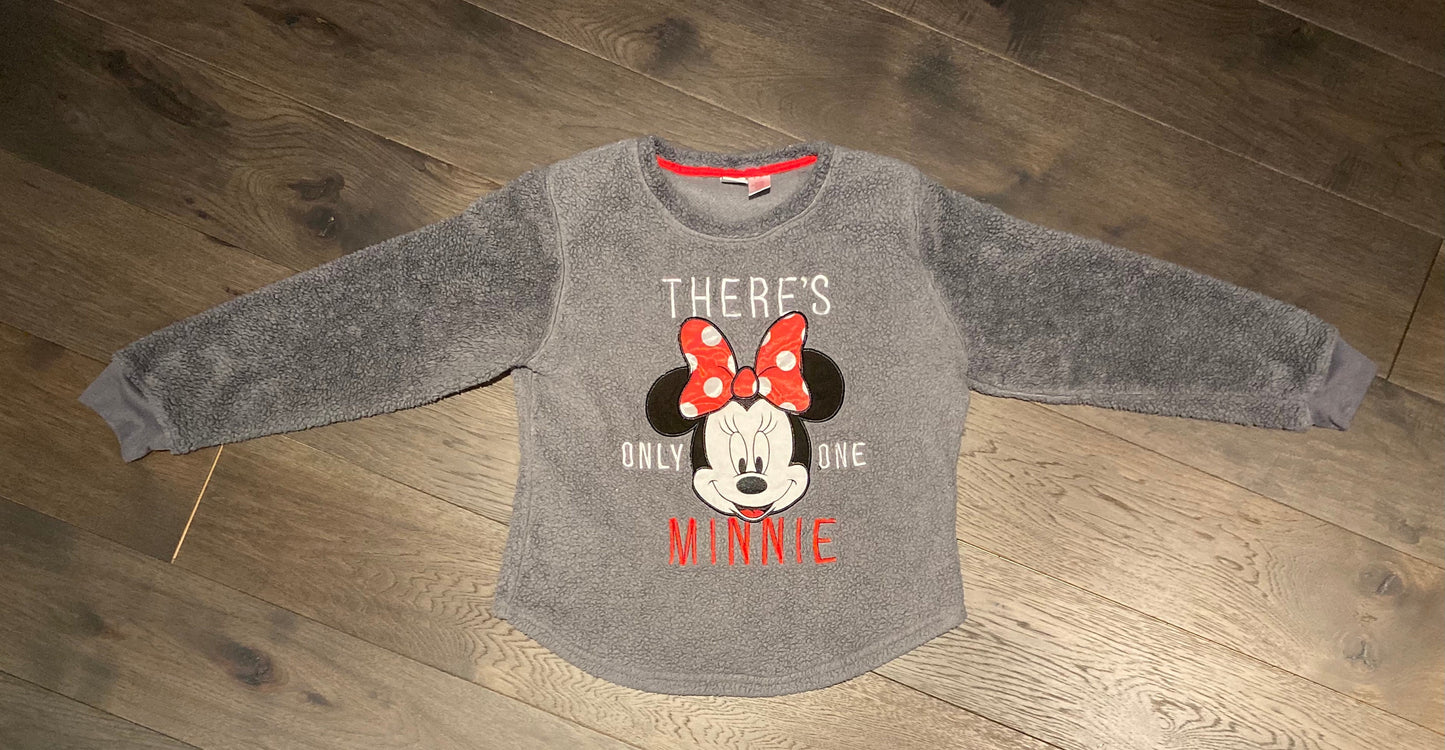 There's Only One Minnie Embroidered Graphic Fleece Crewneck | Size Youth XL | Vintage 1990s Disney Grey Sweater | Free Shipping to USA|