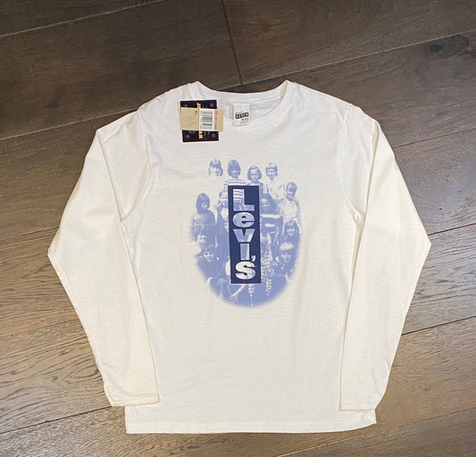 Levi's For Girls Graphic Tee | Size Women X-Large | Vintage 1990s White & Blue Levis Long Sleeve T-Shirt | Free Shipping to USA |