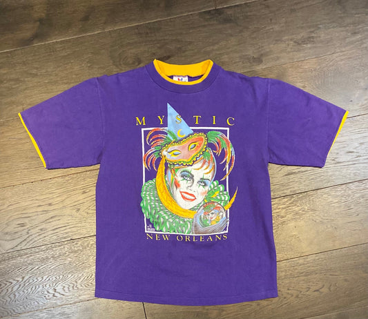 New Orleans Mystic Graphic Tee | Size Large | Vintage 1980s Single Stitch Purple T-Shirt | Made in USA | Free Shipping to USA |