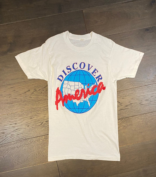 Discover America Graphic Tee | Size Large | Vintage 1990s Single Stitch White T-Shirt | Tourist Tee | Free Shipping to USA |