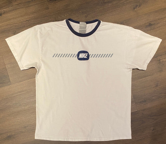 Nike Oval Patch Graphic Tee | Size Large | Vintage 2000s Nike White Silver Tag T-Shirt | Made in Canada | Free Shipping to USA |