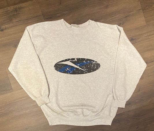 Reebok Vectorial Graphic Crewneck | Size XL | Vintage 1990s Branded Blue & Grey Sweater | Made in USA | Free Shipping to USA |