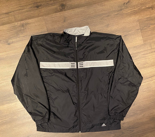 Adidas Three Stripe Windbreaker Jacket | Size XL | Vintage 2000s Branded Black & White Zip Up Windbreaker | Free Shipping to USA |