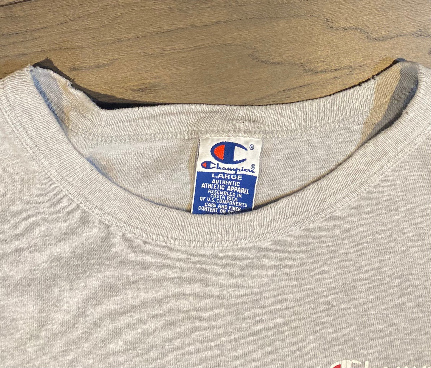 Champion Spell Out Small Logo Graphic Tee | Size Large | Vintage 2000s Grey Heavyweight T-Shirt | Free Shipping to USA |