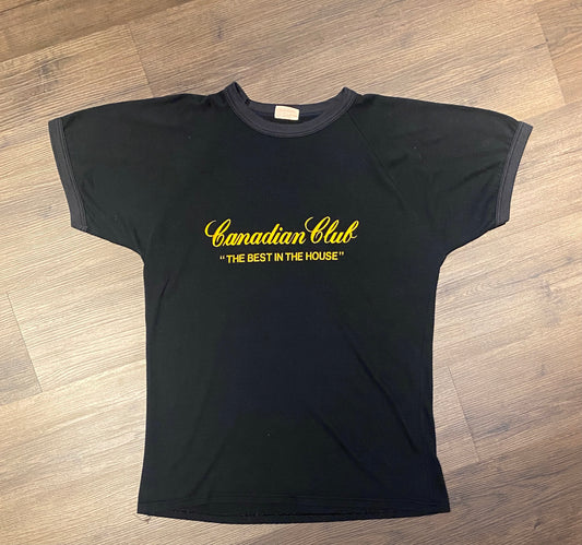 Canadian Club Whiskey The Best In The House Graphic Tee | Size XL | Vintage 1990s Black T-Shirt | Alcohol Promotional |Free Shipping to USA|