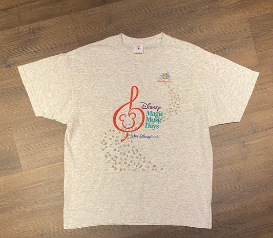 Walt Disney World Magic Music Days Graphic Tee | Size XXL | Vintage 1990s Single Stitch Cartoon Grey T-Shirt | Free Shipping to USA |