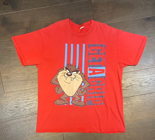 Taz Get A Grip Graphic Tee | Size XL | Vintage 1990s Red Looney Tunes Cartoon Disney Character T-Shirt | Free Shipping to USA |