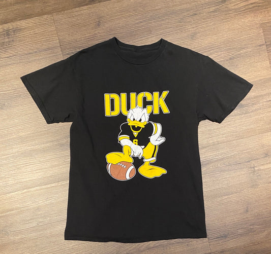 Donald Duck Football Graphic Tee | Size Medium | Vintage 2000s Donald Duck Cartoon Black T-Shirt | Free Shipping to USA |