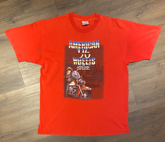 American Wheels Festival 1996 Graphic Tee | Size XL | Vintage 1990s Red Biker Motorcycle T-Shirt | Screen Stars Tag | Free Shipping to USA |