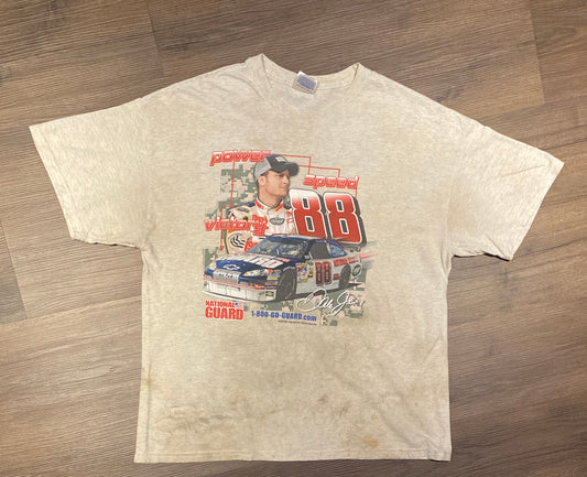 Dale Earnhardt Jr NASCAR Graphic Tee | Size XL | Vintage 2000s Retro Racing Grey T-Shirt | National Guard | Free Shipping to USA |