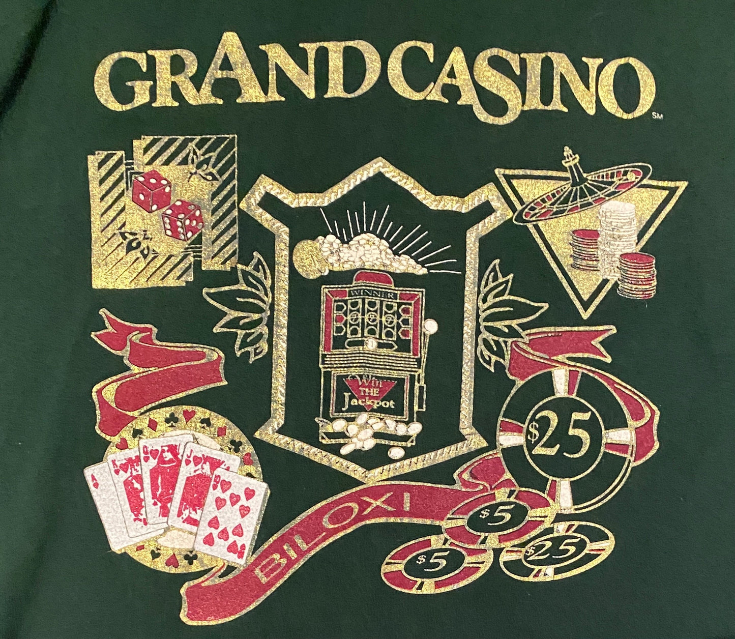 Grand Casino Biloxi, Mississippi Graphic Tee | Size XL | Vintage 1990s Single Stitch Green T-Shirt | Made in USA | Free Shipping to USA |