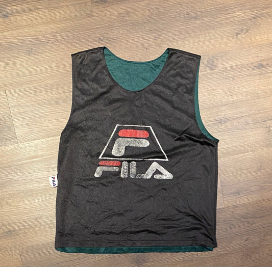 FILA Patch Mesh Graphic Tee | Size XL | Vintage 2000s Double Sided Reversible Green & Black Running Tank Top | Free Shipping to USA|