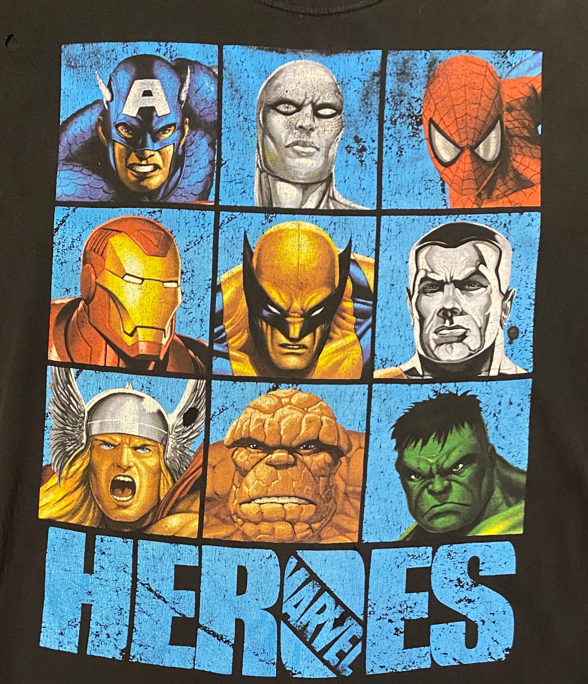 Marvel Heroes Graphic Tee Size Large Vintage 2000s Black Superhero T Shirt Mad Engine x Marvel Studios Free Shipping to USA