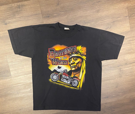 Brothers Of The Wind Motorcycle Graphic Tee | Size XL | Vintage 2000s Motorcycle Biker Black T-Shirt | Made in Canada |Free Shipping to USA|