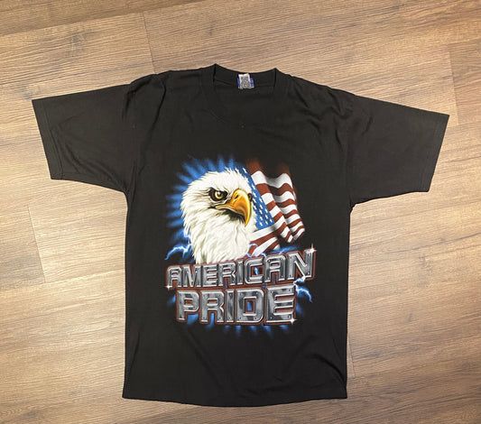 American Pride United We Stand Graphic Tee | Size Large | Vintage 2000s Eagle Bird Black T-Shirt | American Flag | Free Shipping to USA |