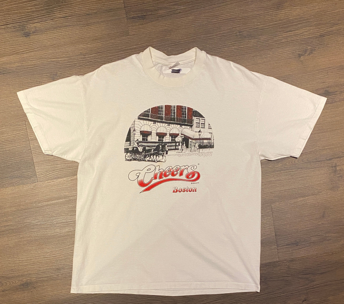 Cheers Boston Graphic Tee | Size X-Large | Vintage 1990s TV Series White Single Stitch T-Shirt | Made in USA | Free Shipping to USA |