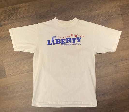 Liberty Steakhouse & Brewery Broadway Graphic Tee | Size Large | Vintage 1990s Single Stitch Promo White T-Shirt | Free Shipping to USA |