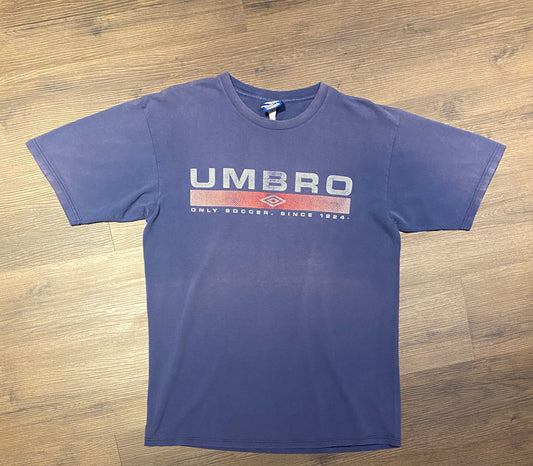 Umbro Only Soccer. Since 1924. Graphic Tee | Size Large | Vintage 1990s Retro Soccer Brand Blue T-Shirt | Free Shipping to USA |