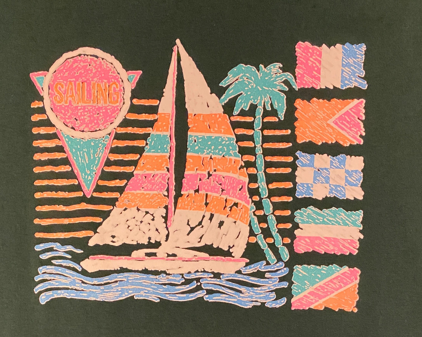 Sailing Vibrant Graphic Tee | Size XL | Vintage 1990s Pink & Green T-Shirt | Team Edition Apparel Tag | Free Shipping to USA |