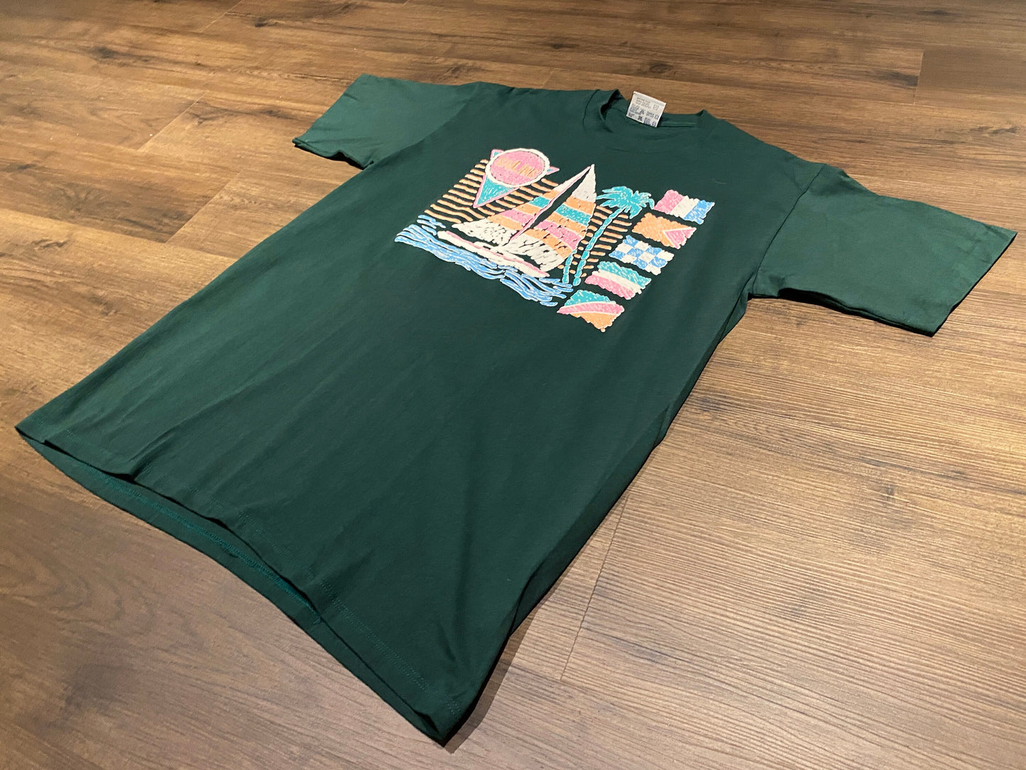 Sailing Vibrant Graphic Tee | Size XL | Vintage 1990s Pink & Green T-Shirt | Team Edition Apparel Tag | Free Shipping to USA |