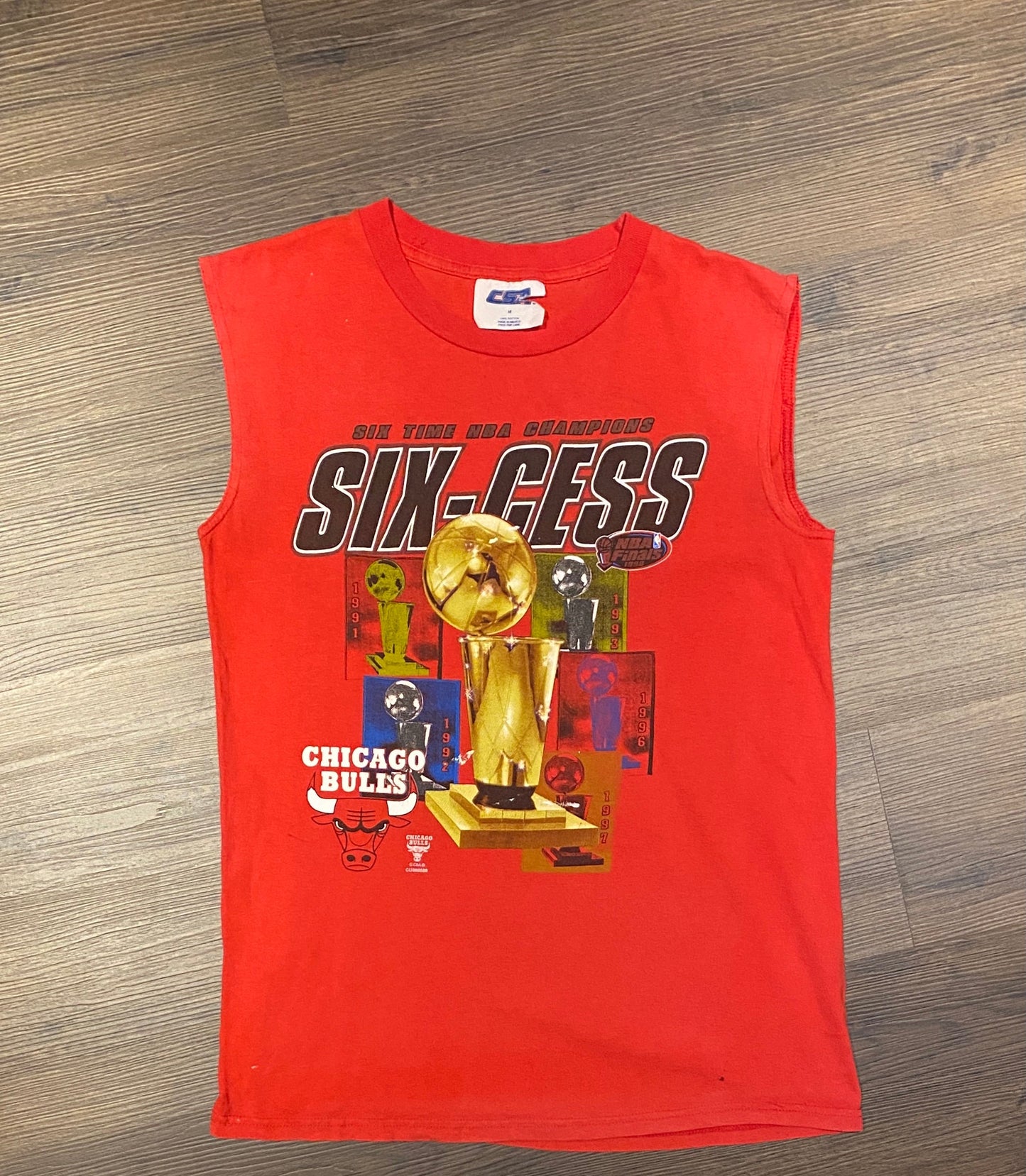 Chicago Bulls NBA Champions Six-Cess Graphic Tee | Size Medium | Vintage 1990s Basketball Tank Top | CSA Tag | Free Shipping to USA|