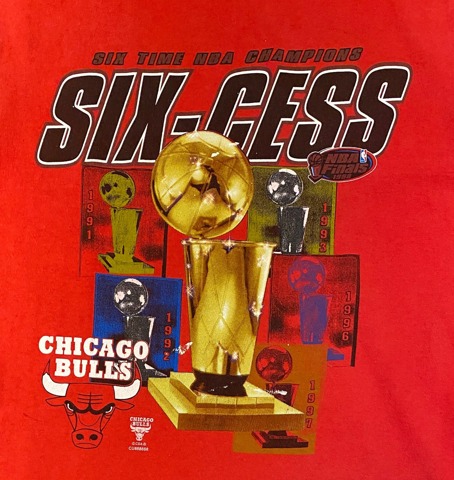 Chicago Bulls NBA Champions Six-Cess Graphic Tee | Size Medium | Vintage 1990s Basketball Tank Top | CSA Tag | Free Shipping to USA|