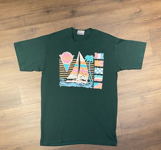 Sailing Vibrant Graphic Tee | Size XL | Vintage 1990s Pink & Green T-Shirt | Team Edition Apparel Tag | Free Shipping to USA |