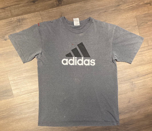 Adidas Three Stripes Graphic Tee | Size XL | Vintage 2000s Branded Black & Grey T-Shirt | Slight Paint Stains | Free Shipping to USA |