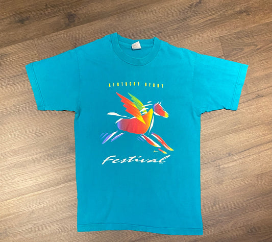 Kentucky Derby Festival Graphic Tee | Size Medium | Vintage 1990s Horse Racing Single Stitch Blue T-Shirt | Free Shipping to USA |