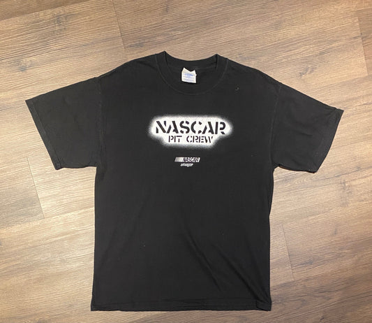 NASCAR Pit Crew Graphic Tee | Size Large | Vintage 2000s Retro Black Racing T-Shirt | Checkered Flag Sports | Free Shipping to USA |