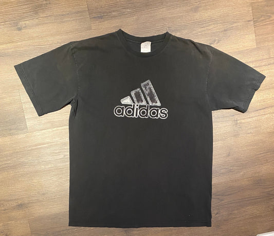 Adidas Three Stripe Graffiti Graphic Tee | Size XL | Vintage 1990s Branded White & Black T-Shirt | Free Shipping to USA |