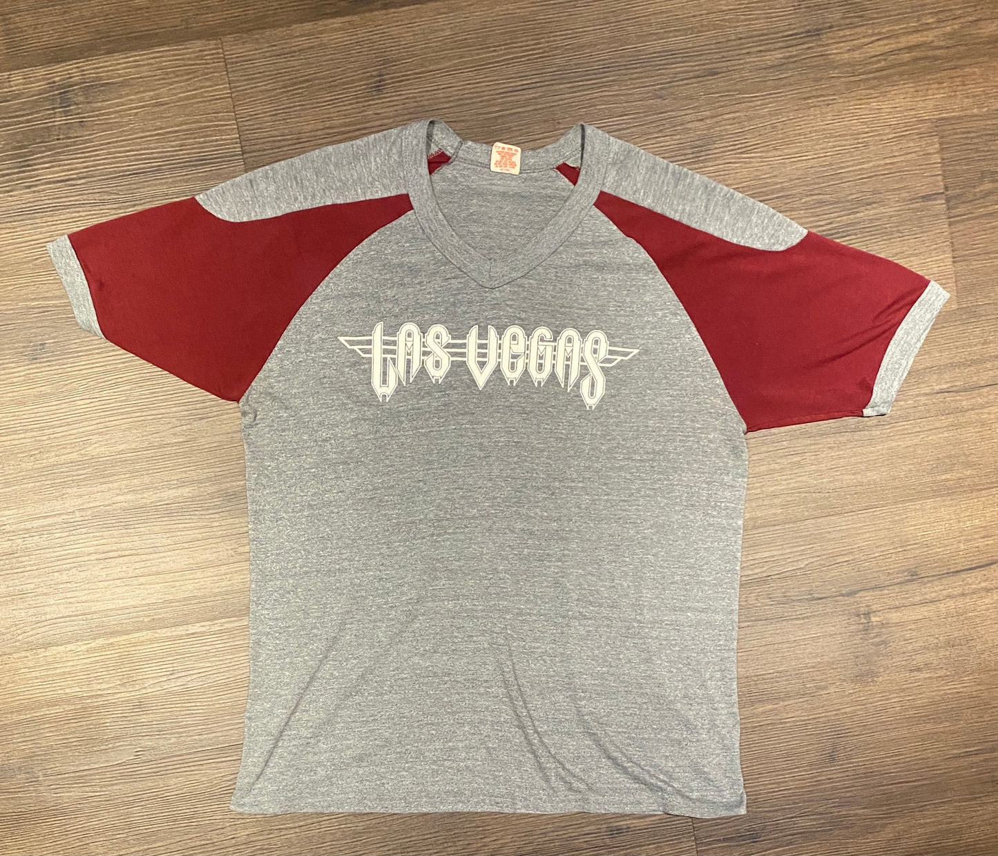 Las Vegas Graphic Tee | Size Large | Vintage 1980s Single Stitch Grey T-Shirt | Collegiate Pacific Made in USA | Free Shipping to USA |