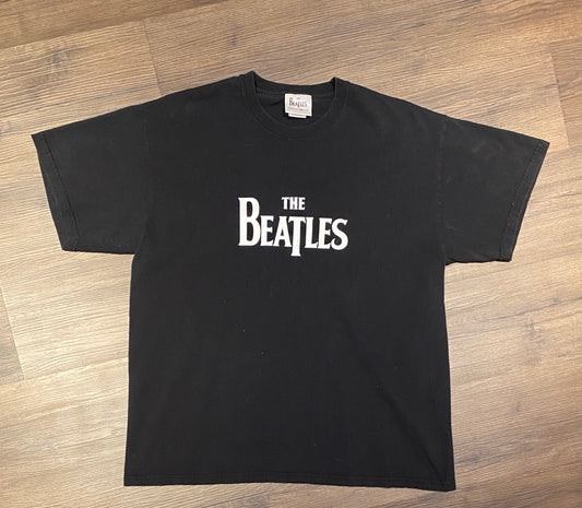 The Beatles Spell Out Graphic Tee | Size XL | Vintage 2000s Retro Rock Band Music White & Black T-Shirt | Free Shipping to USA |