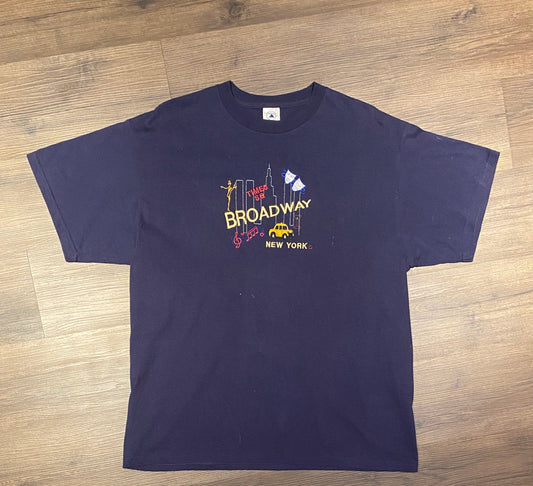 Broadway New York Embroidered Graphic Tee | Size XL | Vintage 2000s Tourist Blue T-Shirt | Times Square, NY | Free Shipping to USA|