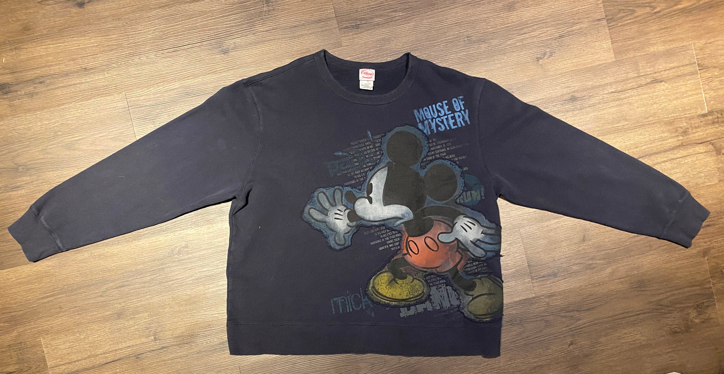 Mickey Mouse Graphic Crewneck | Size XXL | Vintage 1990s Blue Cartoon Promotional Sweater | Free Shipping to USA |