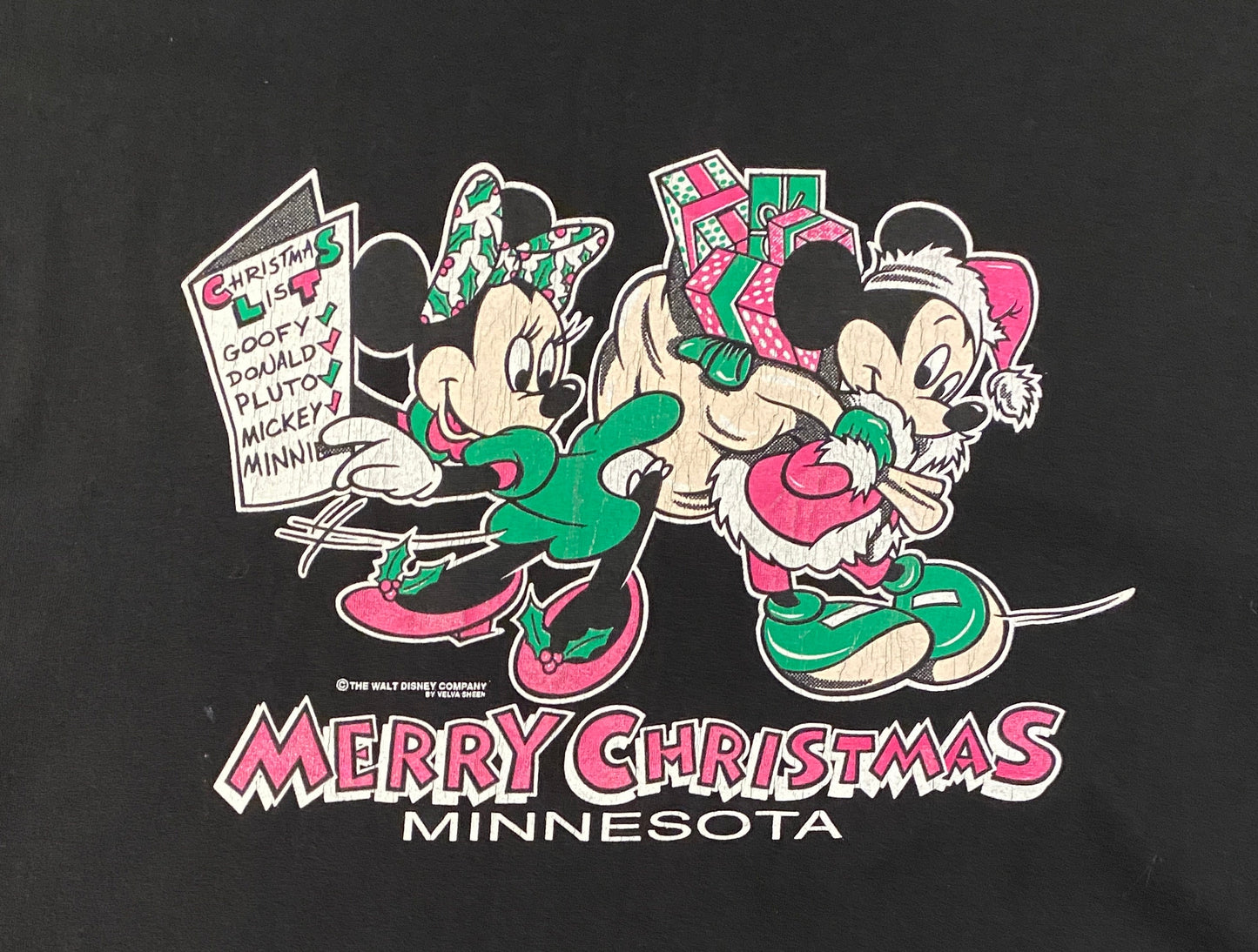 Mickey & Minnie Merry Christmas Graphic Tee | Size XL | Vintage 1990s Single Stitch Black T-Shirt | Made in USA | Free Shipping to USA |