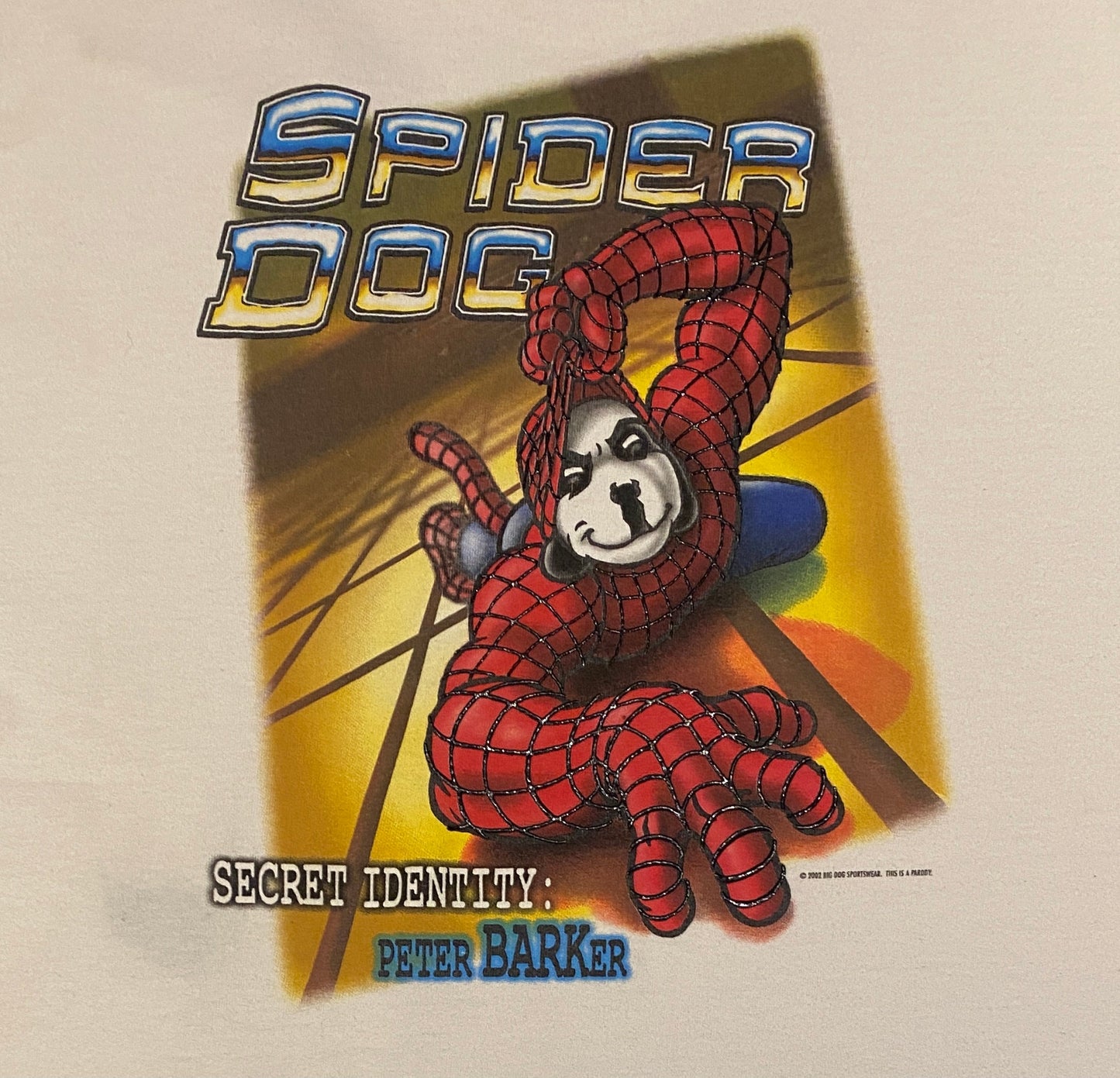 Big Dogs "Spider Dog" Graphic Tee | Size XL | Vintage 2000s Cartoon Dog White T-Shirt | Spiderman Peter Barker Spoof | Free Shipping to USA|