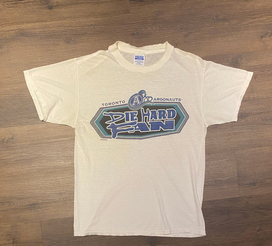 Toronto Argonauts Die Hard Fan Graphic Tee | Size Medium | Vintage 1990s Canadian Football League White T-Shirt | Free Shipping to USA |