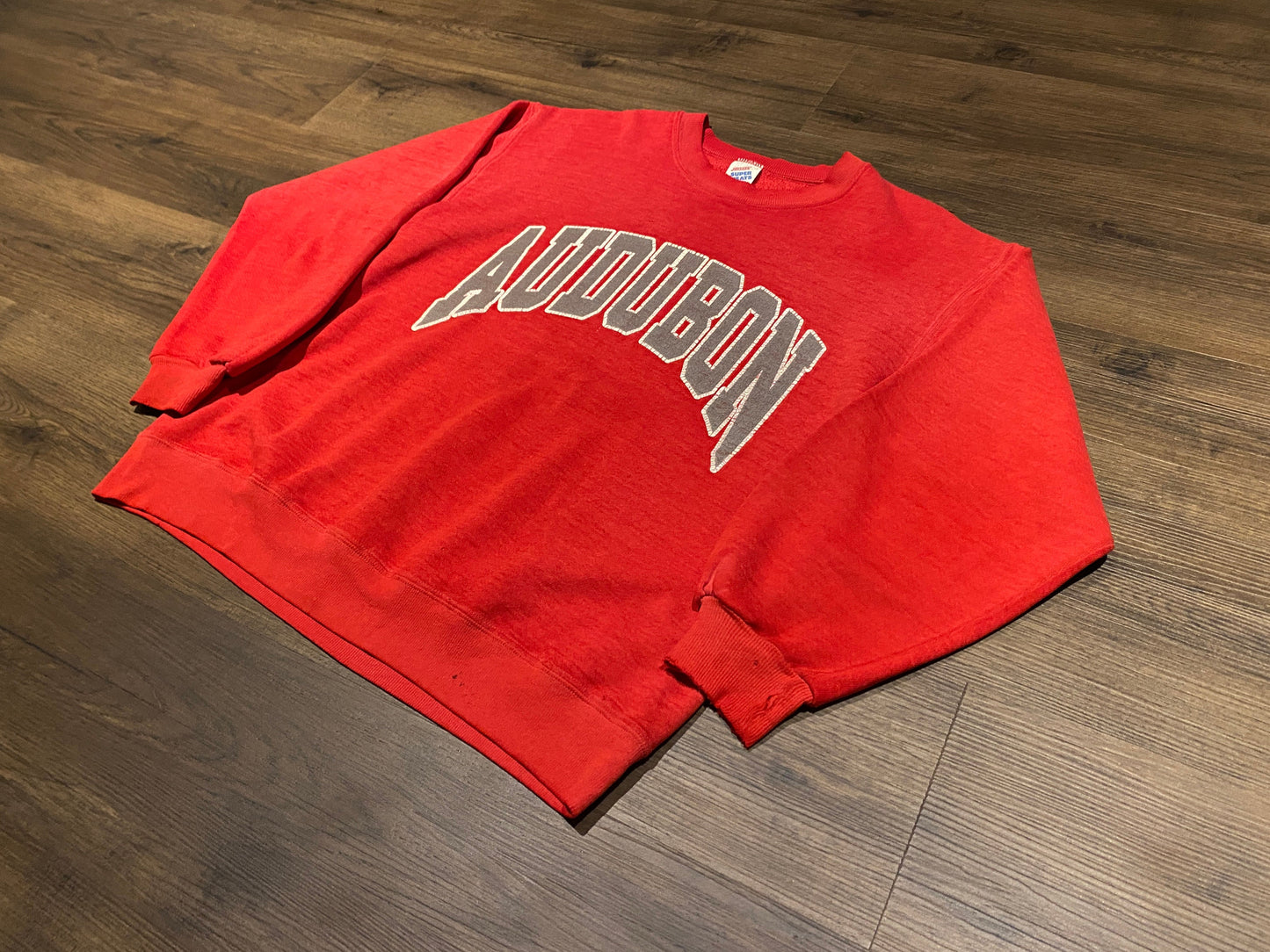 Audubon Spell Out Graphic Crewneck | Size XL | Vintage 1990s Grey & Red Sweater | Made in USA | Free Shipping to USA |