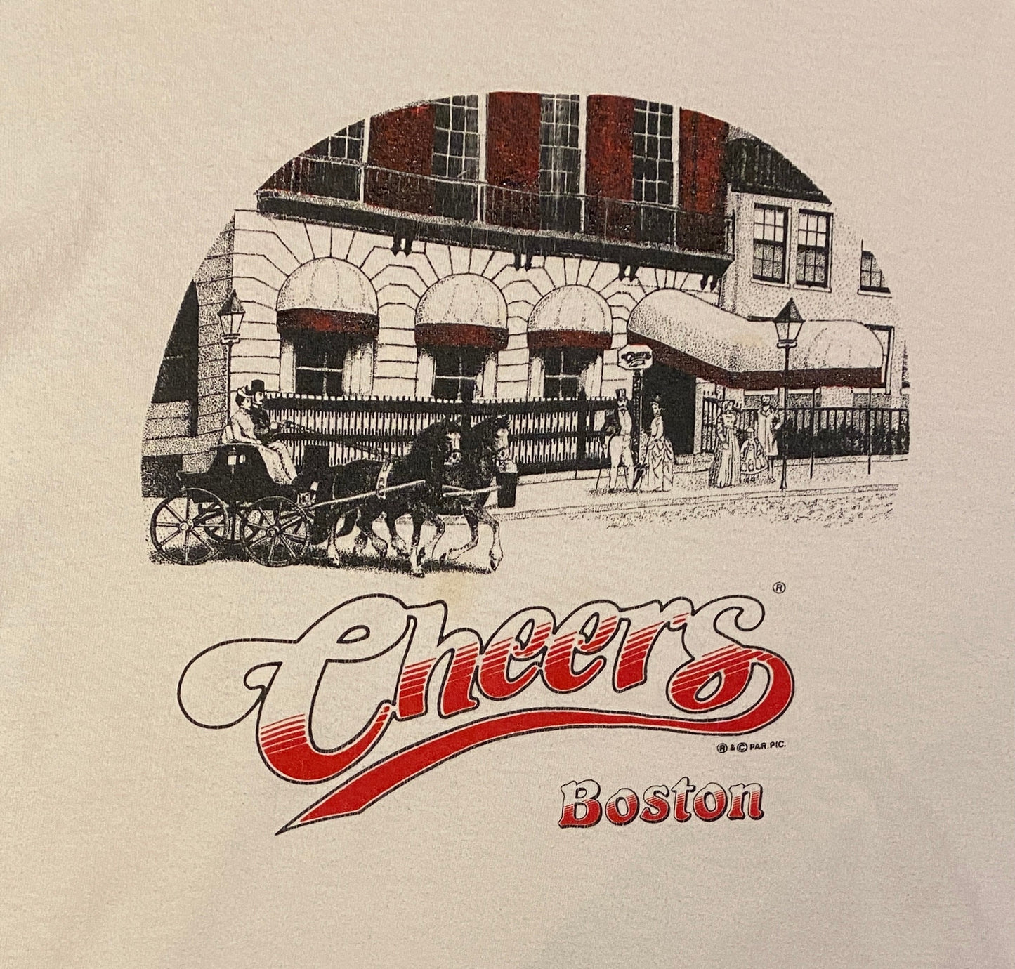 Cheers Boston Graphic Tee | Size X-Large | Vintage 1990s TV Series White Single Stitch T-Shirt | Made in USA | Free Shipping to USA |