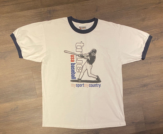 Disney's Epcot World Showcase Baseball Graphic Tee | Size Large | Vintage 2000s White T-Shirt | True USA Baseball | Free Shipping to USA |