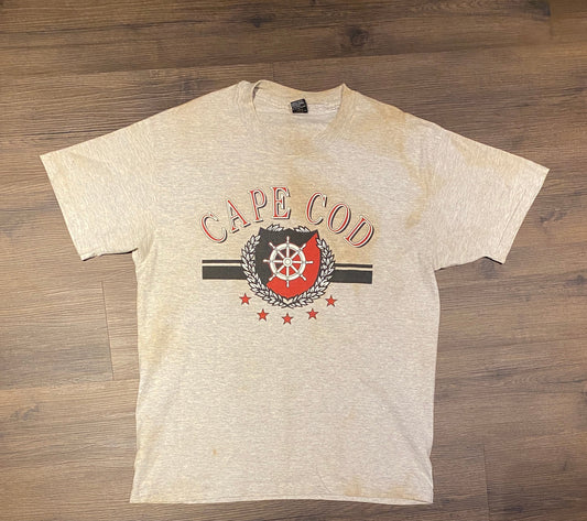 Cape Cod Sailing Graphic Tee | Size XL | Vintage 1990s Tourist Single Stitch Grey T-Shirt | Made in USA | Free Shipping to USA |