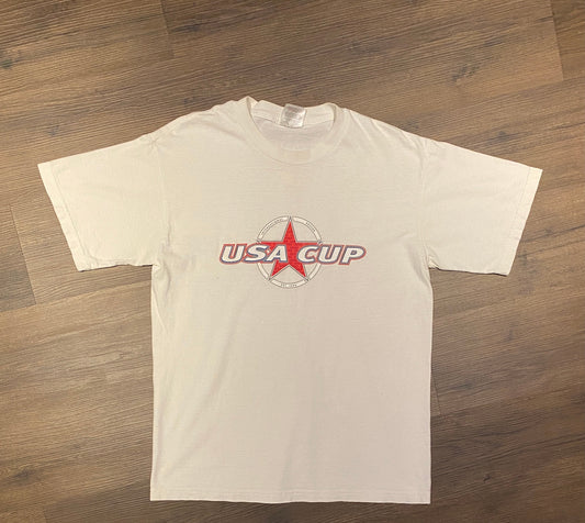 USA Cup International Soccer Graphic Tee | Size Small | Vintage 1990s Adidas Branded Soccer Football White T-Shirt | Free Shipping to USA |