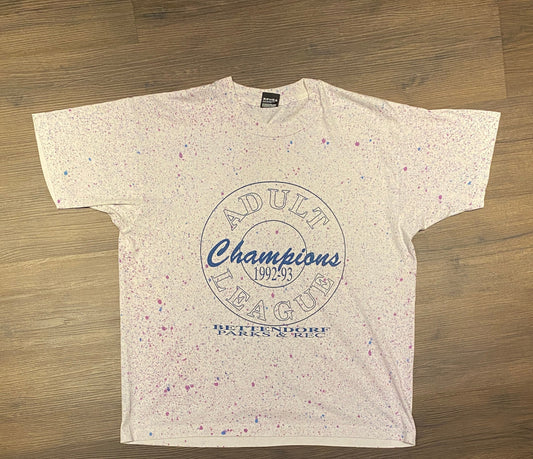 Adult Champions League Graphic Tee | Size XL | Vintage 1990s Single Stitch White T-Shirt | Bettendorf, Iowa | Free Shipping to USA |