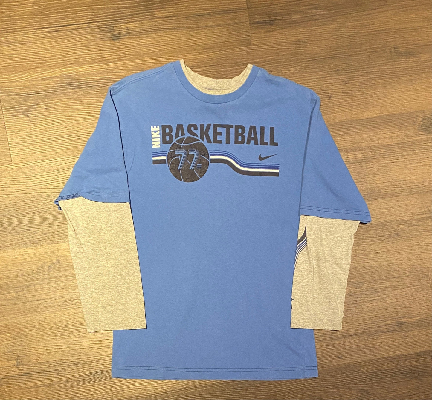 Nike Basketball Graphic Tee | Size Youth XL Fits Like Medium | Vintage 2000s Nike Swoosh Blue Long Sleeve T-Shirt | Free Shipping to USA |